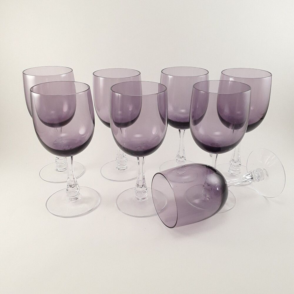 Vintage, 8 Fostoria 5" Wine Glasses, Fascination Lilac, purple amethyst, set